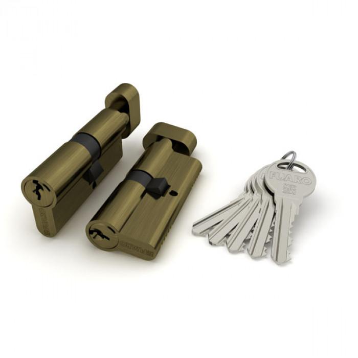 Цилиндровый механизм Fuaro (Фуаро) с вертушкой R302/60 mm-BL (25+10+25) AB бронза 5 кл. БЛИСТЕР